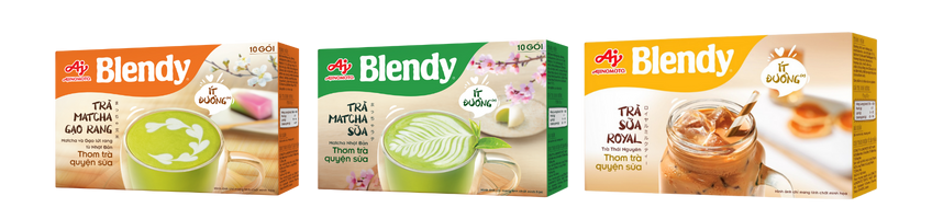 Blendy 3 in 1 Instant Milk Tea Matcha, Royal & Roasted Rice Matcha Tea (Less Sugar)