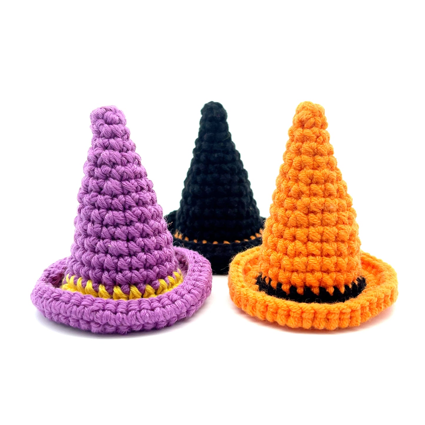 Set of 3 Witch Hat Handmade Amigurumi Stuffed Toy Knit Crochet Decor Home Doll VAC