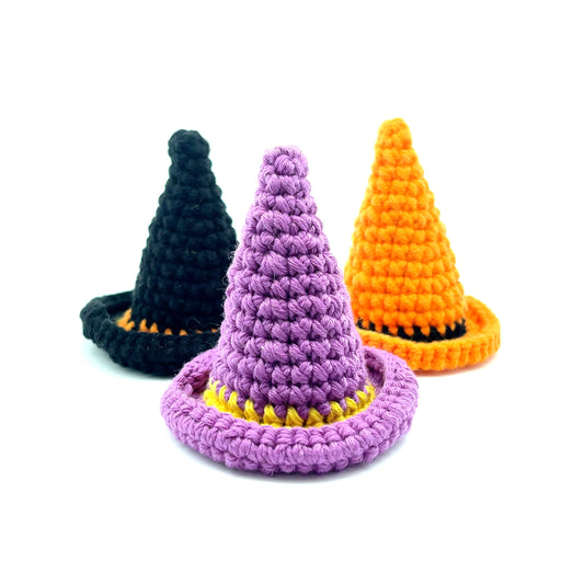 Set of 3 Witch Hat Handmade Amigurumi Stuffed Toy Knit Crochet Decor Home Doll VAC