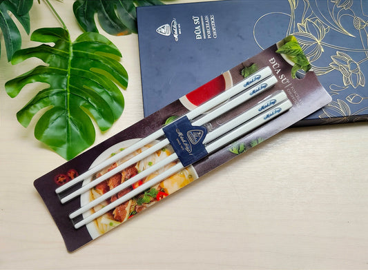 Minh Long Set 2 Pairs Porcelain Ceramic Chopsticks Paper Box