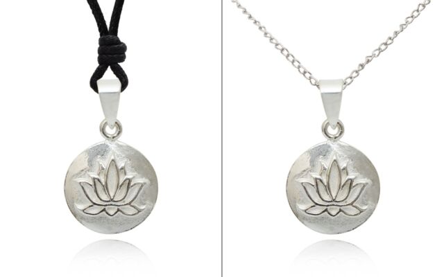 Lotus 92.5 Sterling Silver Pewter Brass Round Charm Necklace Pendant Jewelry