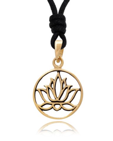 Lotus 92.5 Sterling Silver Pewter Brass Round Charm Necklace Pendant Jewelry