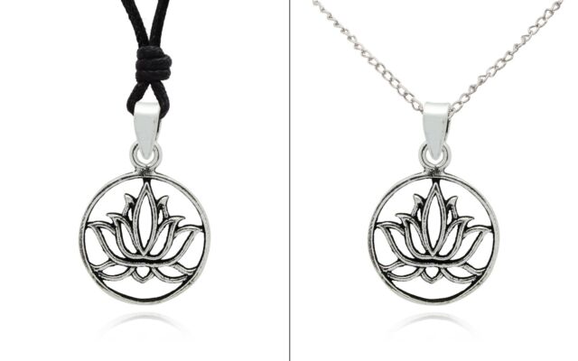 Lotus 92.5 Sterling Silver Pewter Brass Round Charm Necklace Pendant Jewelry