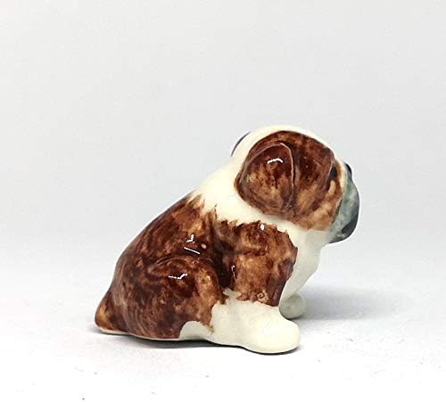 Cute Pitbull Dog Figurine Brown Ceramic Animals Hand Painted Home Decor