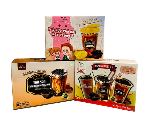 BAN Instant Milk Tea -Black Sugar Pearls, Egg Cream With Cheese, Combo 3 Flavour