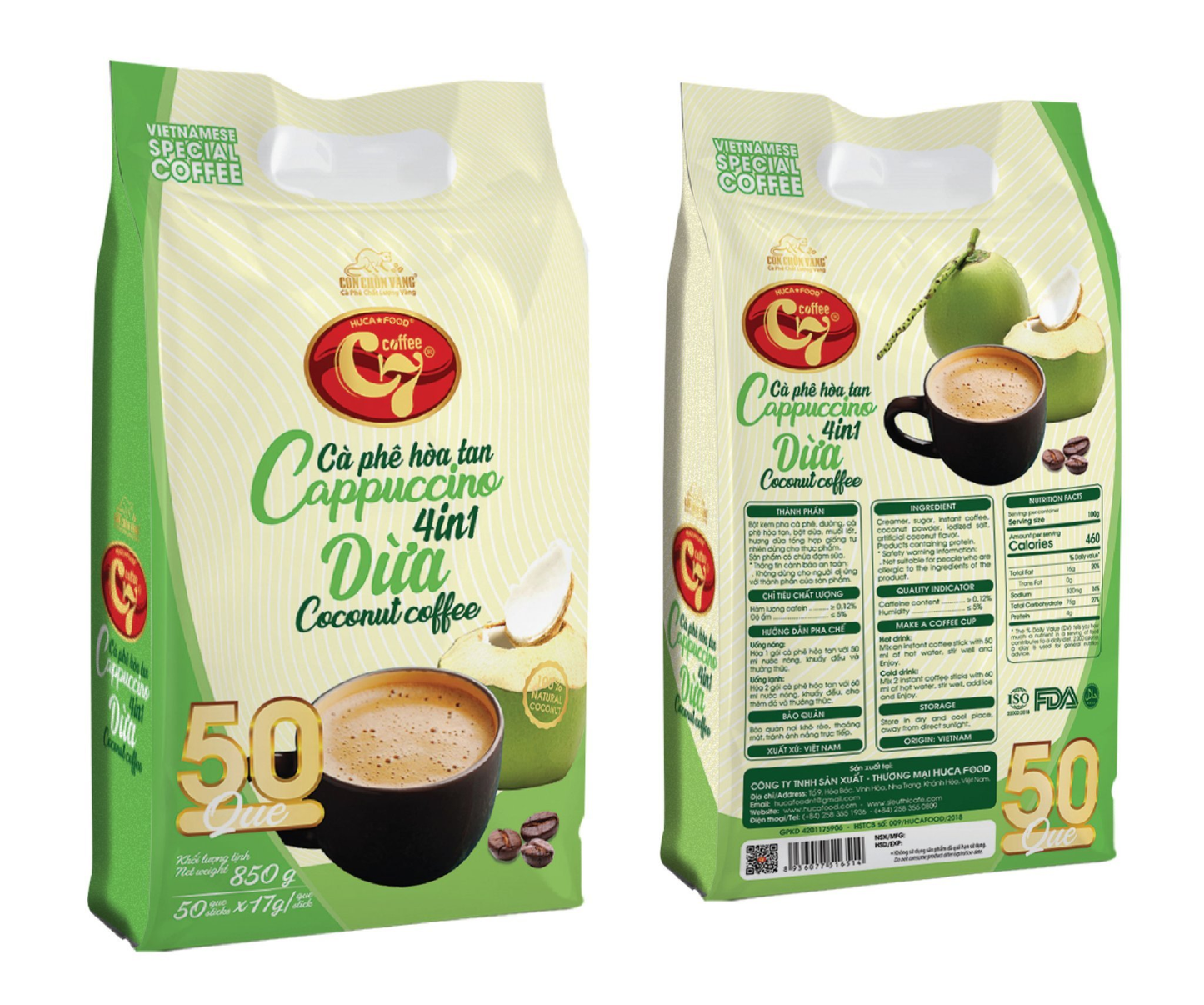 Huca Food - Instant Coffee 4 in 1 Cocconou Cappuccino 850g & 272g ( 17g/stick)