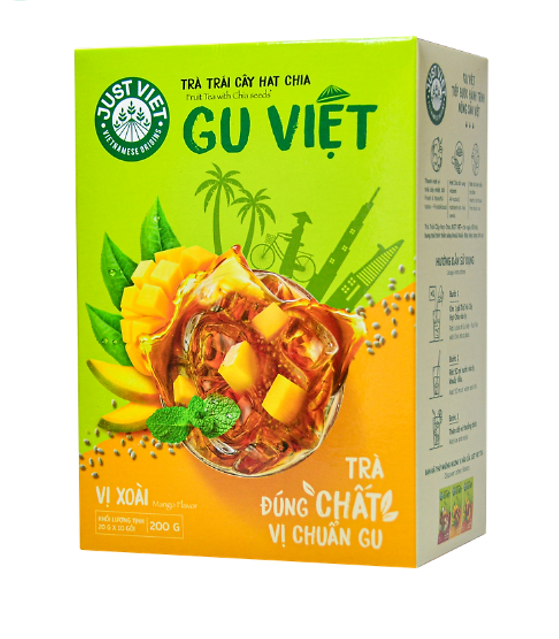 JUSTVIET Tea - Fruit Tea With Chia Seeds Litchi Peach Mango Flavours 200g