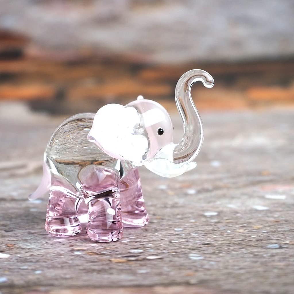 Lucky Elephant Figurines Brown Hand Blown Art Glass Collectible Animal Ornament Gift Decor