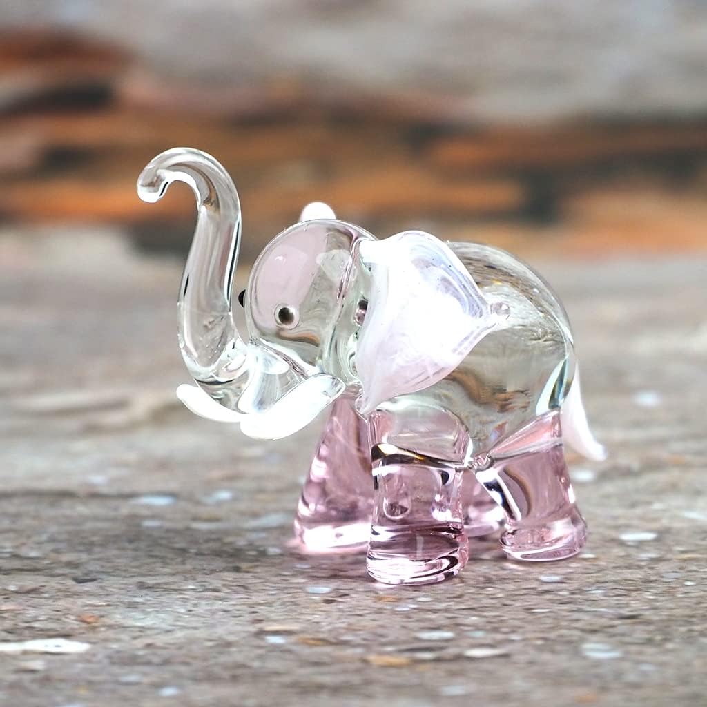 Lucky Elephant Figurines Brown Hand Blown Art Glass Collectible Animal Ornament Gift Decor