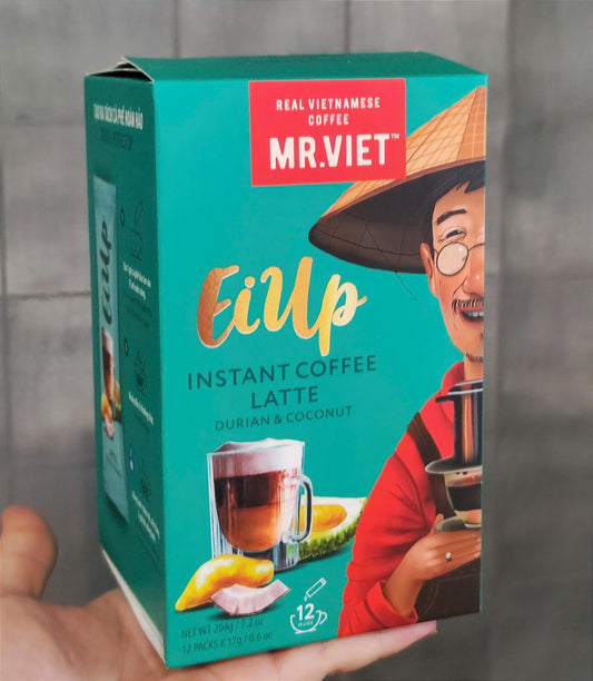 Mr. Viet EiUp Instant Durian Coconut Latte Coffee Box 204g - 12 Sachets x 17g