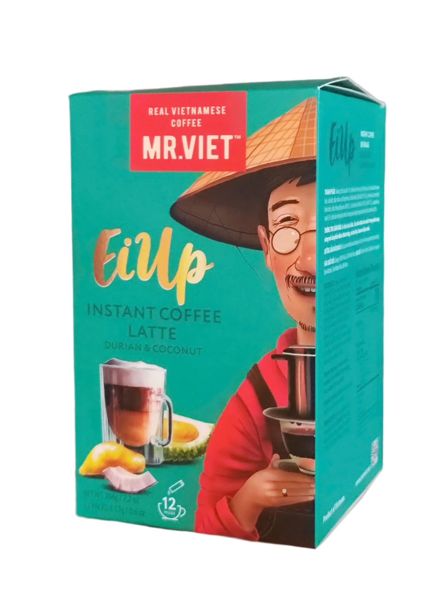 Mr. Viet EiUp Instant Durian Coconut Latte Coffee Box 204g - 12 Sachets x 17g