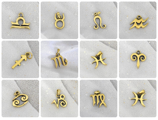 Astrology Sign Gold Brass Charm Symbol Necklace Pendant Jewelry