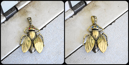 Exquisite Golden Wings Beetle Gold Brass Necklace Pendant Jewelry