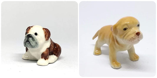 Cute Pitbull Dog Figurine Brown Ceramic Animals Hand Painted Home Decor