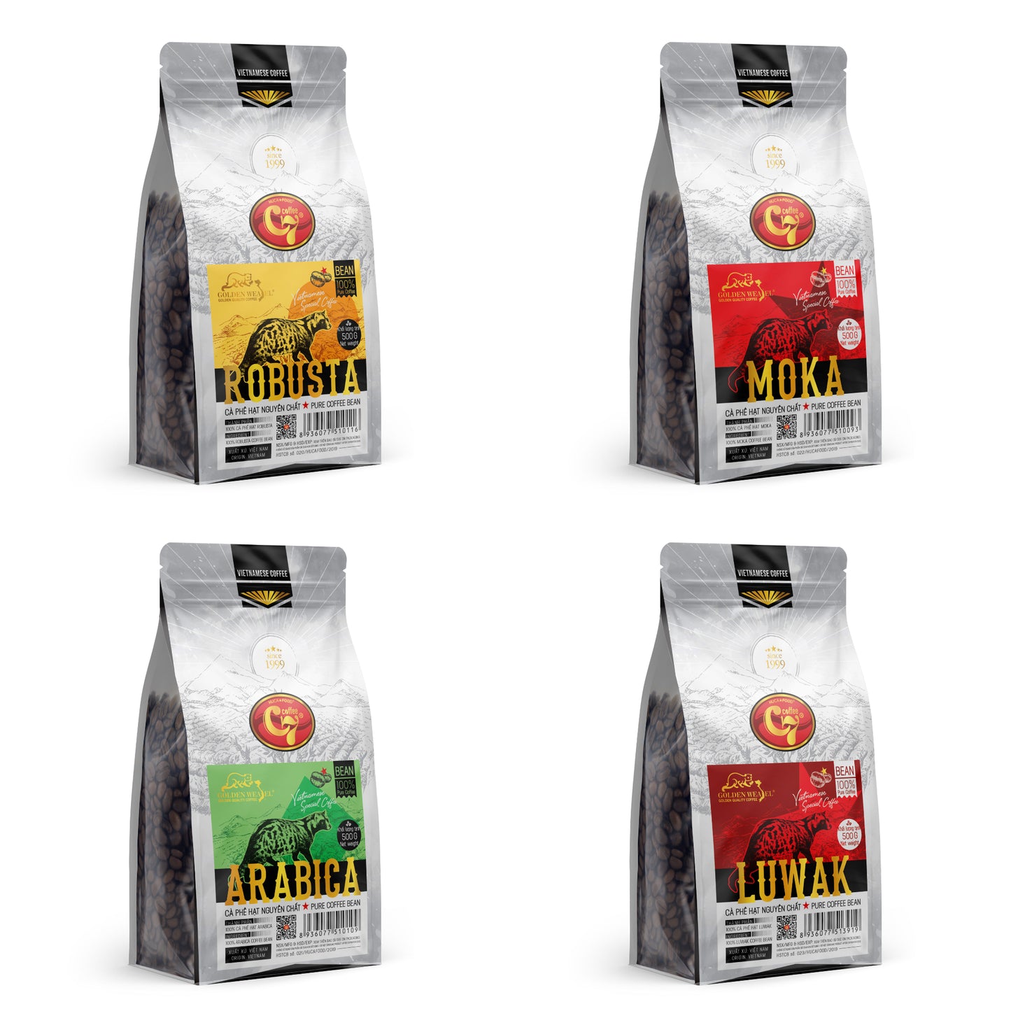 Golden Weasel Vietnamese Coffee Beans Arabica Robusta Moka & Luwak 500G