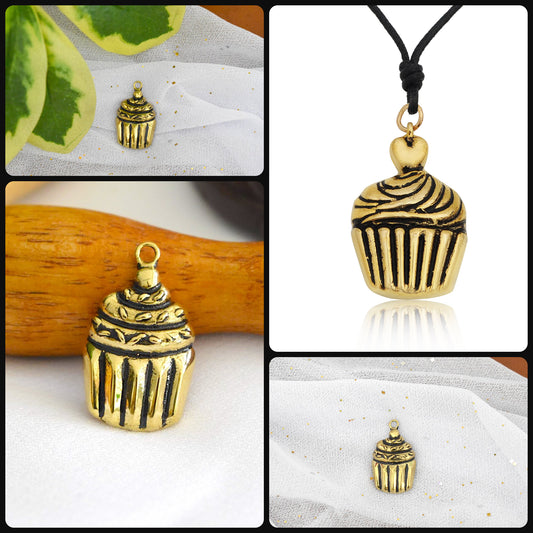 Cupcake Dessert Handmade Gold Brass Necklace Pendant Jewelry