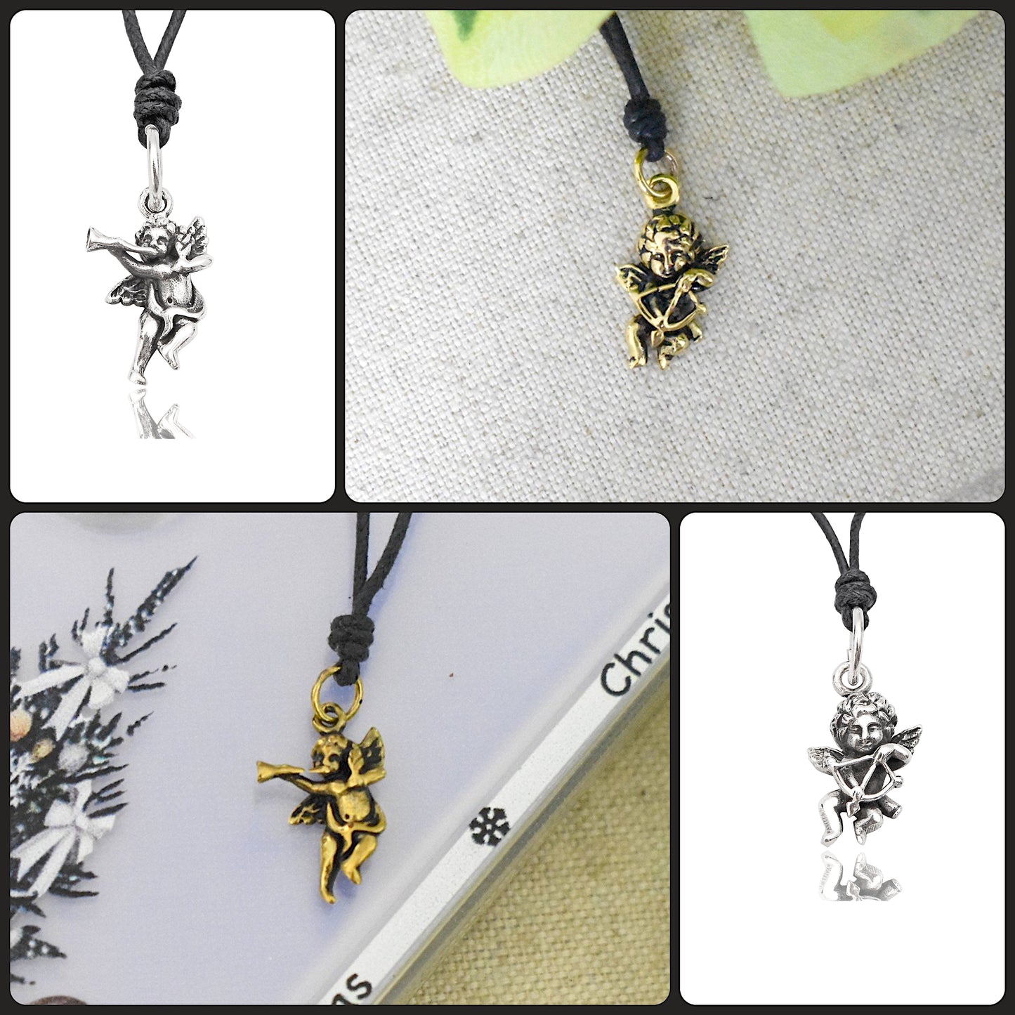 Unique Cupid Cherub 92.5 Sterling-silver Gold Brass Charm Necklace Pendant Jewelry