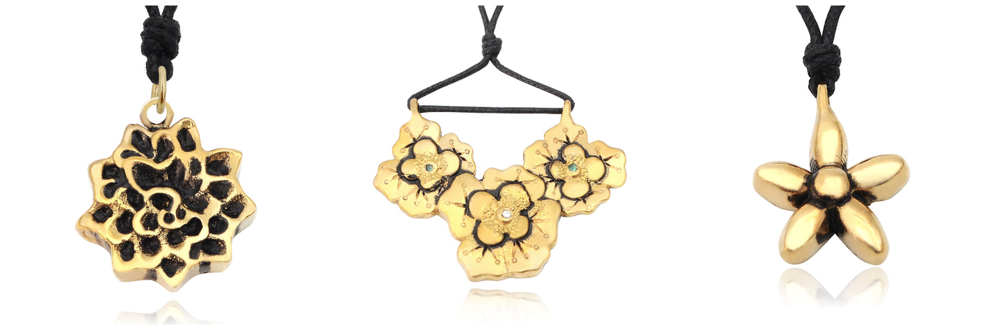 Beautiful Flower Handmade Gold Brass Charm Necklace Pendant Jewelry