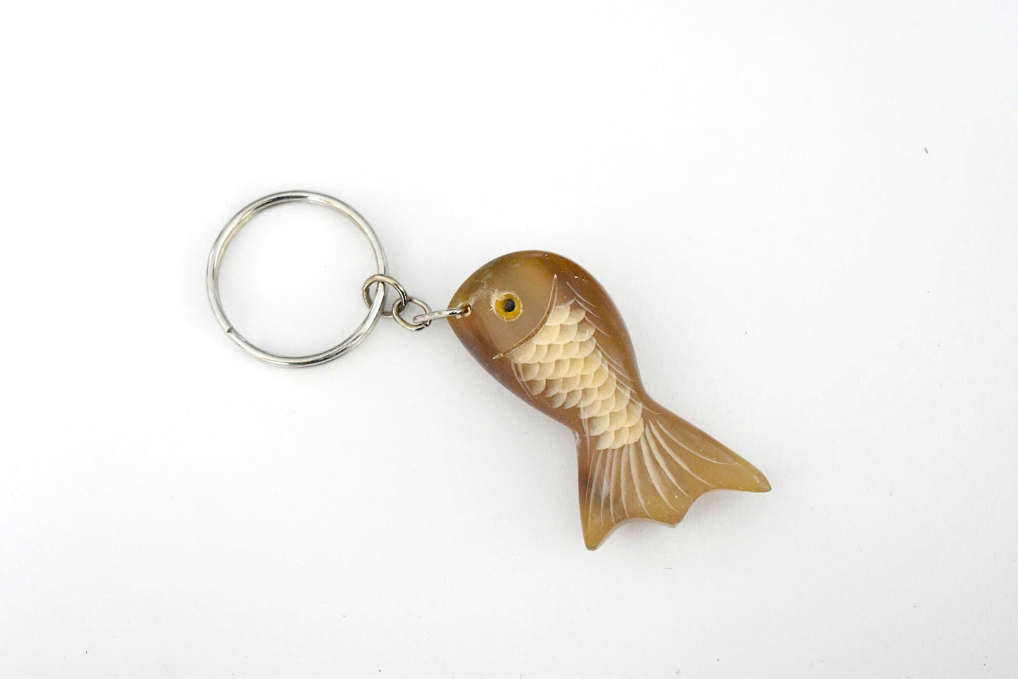 Unique Vietnamese Buffalo Horn Carved Goldfish Keychain