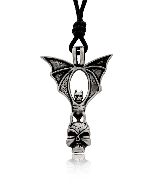 Bat Demon Skull Silver Pewter Charm Necklace Pendant Jewelry