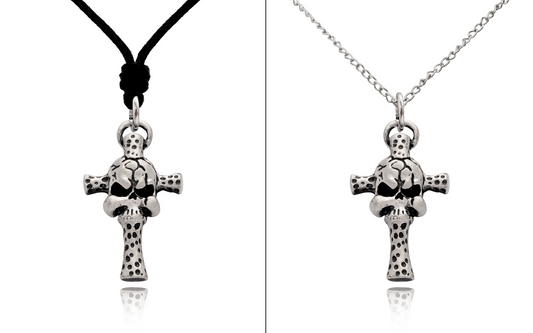 Cross & Skull Silver Pewter Charm Necklace Pendant Jewelry