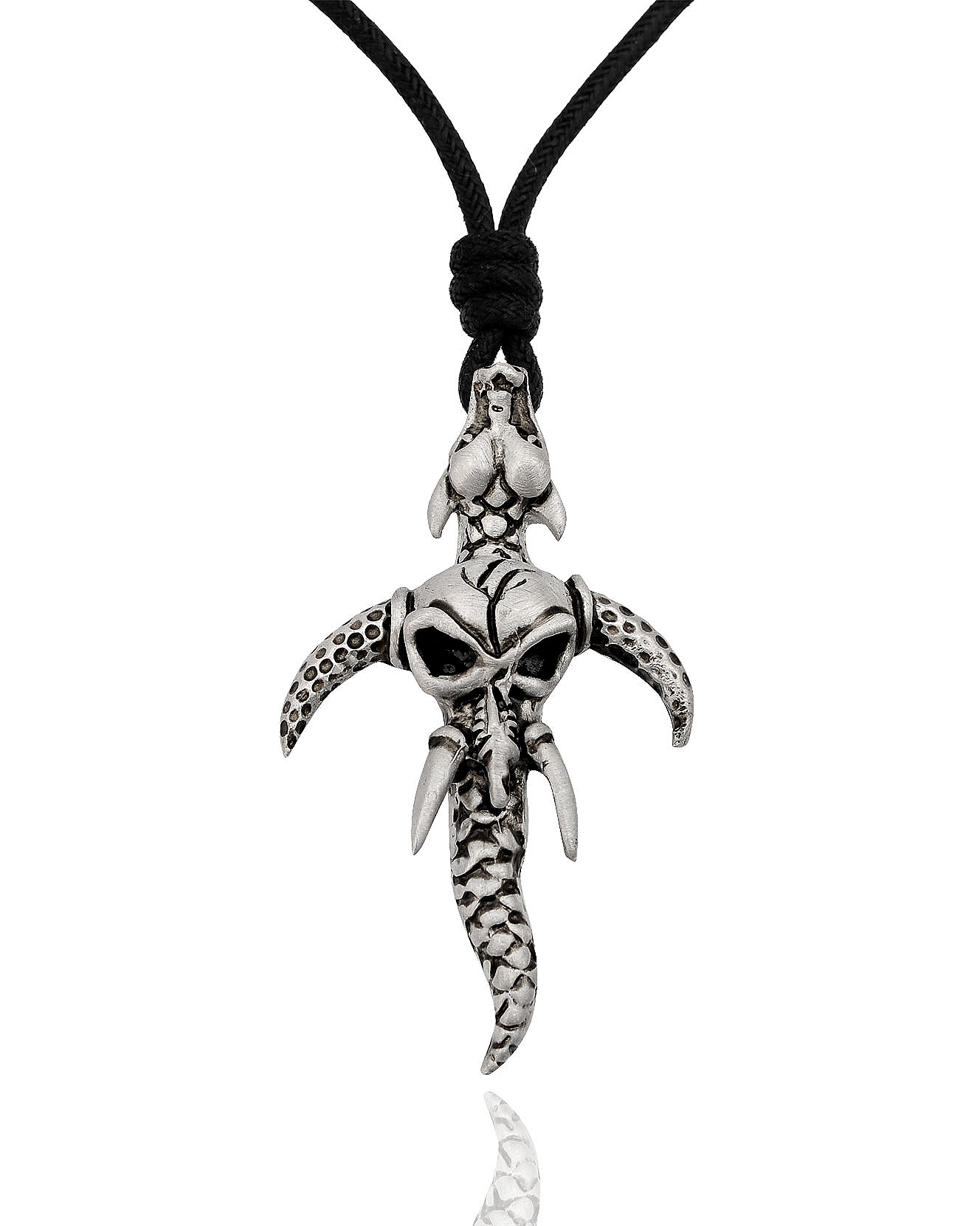 Dragon and Skull Silver Pewter Charm Necklace Pendant Jewelry