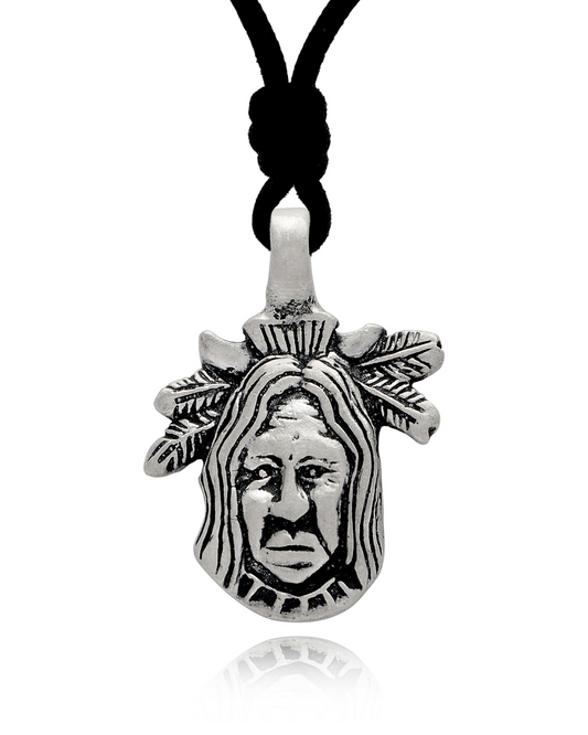 Stylist Native American Indian Silver Pewter Charm Necklace Pendant Jewelry