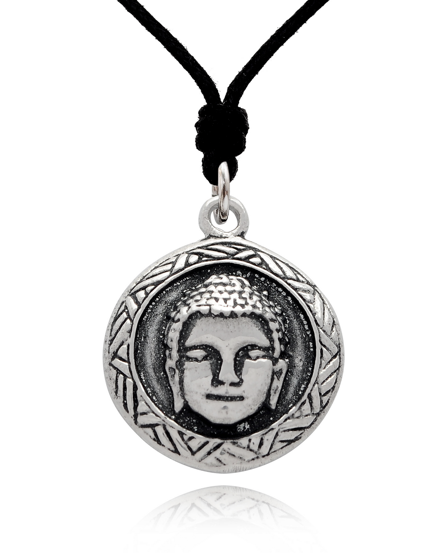Buddha Head Amulet Silver Pewter Charm Necklace Pendant Jewelry