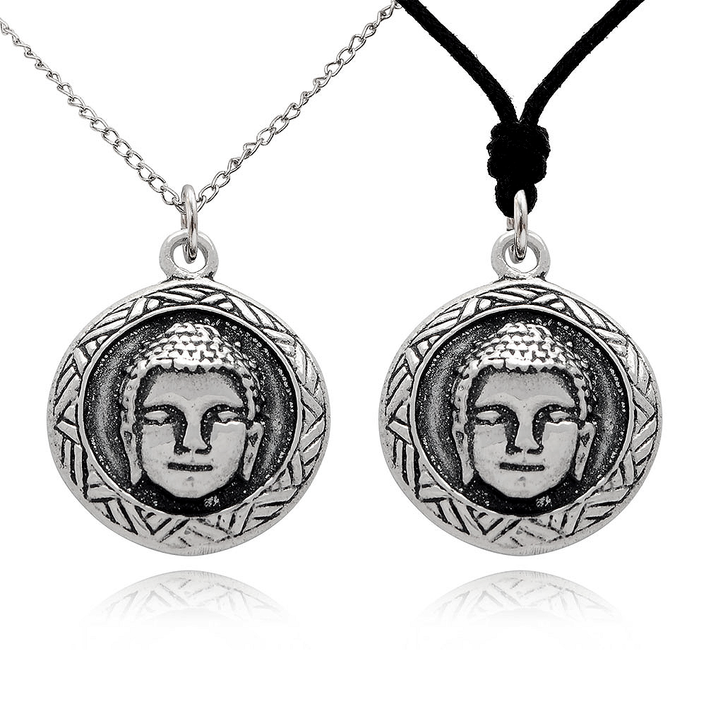 Buddha Head Amulet Silver Pewter Charm Necklace Pendant Jewelry
