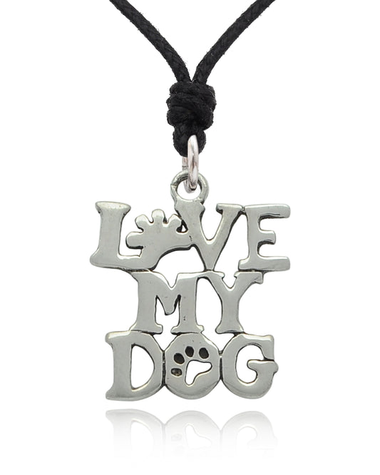 Slogan Love Me Love My Dog Silver Pewter Charm Necklace Pendant Jewelry