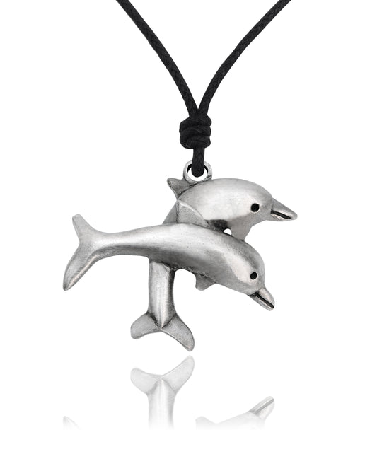 New Dolphin Couple Friends Silver Pewter Charm Necklace Pendant Jewelry