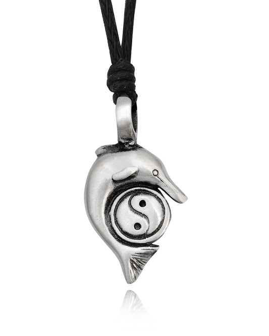 Yin Yang Dolphin Silver Pewter Charm Necklace Pendant Jewelry