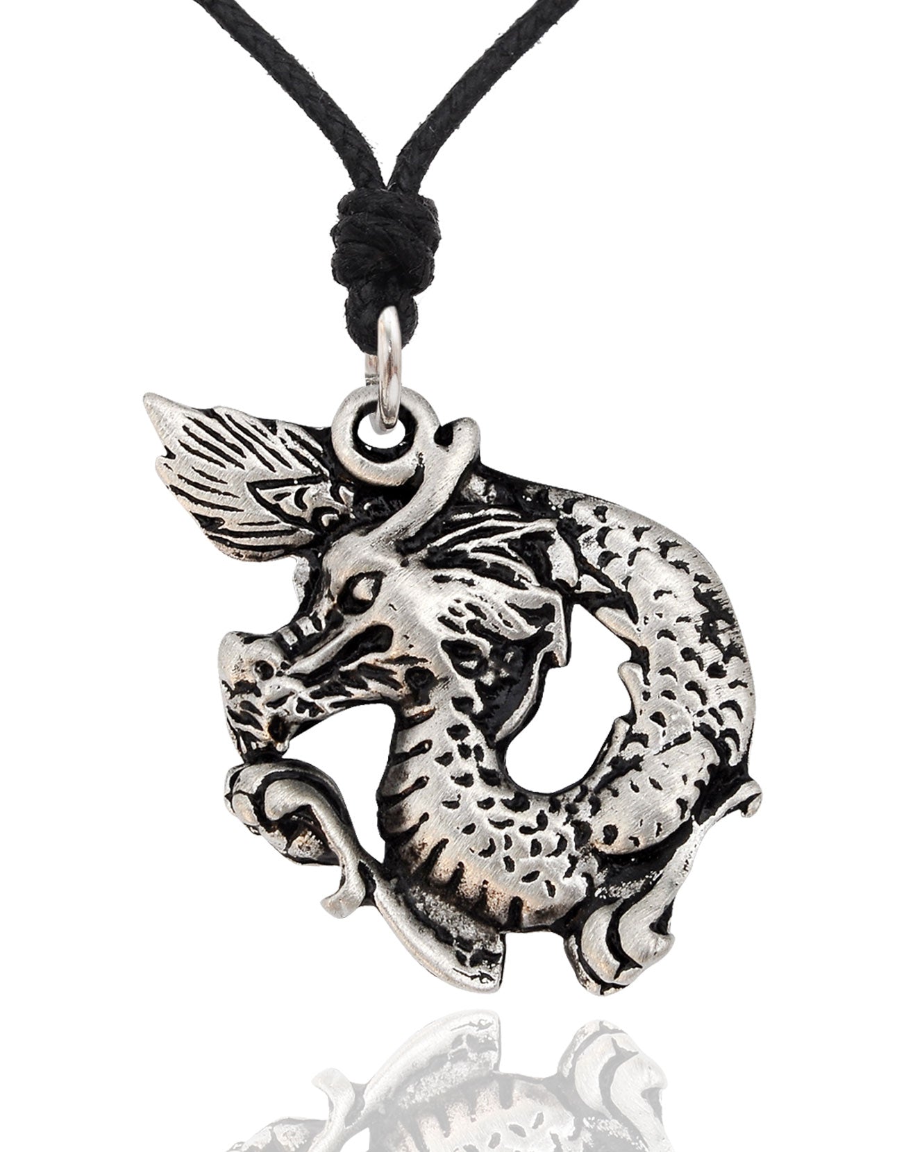 Cute Handmade Dragon Sword Silver Pewter Charm Necklace Pendant Jewelry