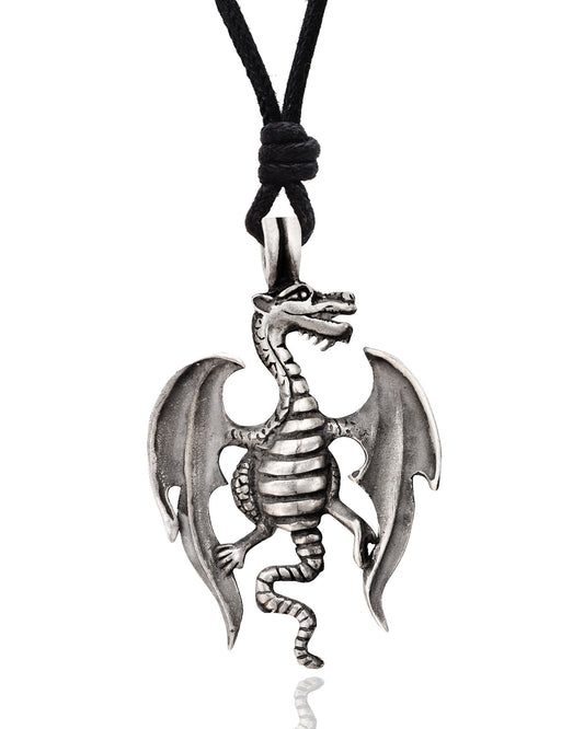 Handmade Dragon Silver Pewter Charm Necklace Pendant Jewelry