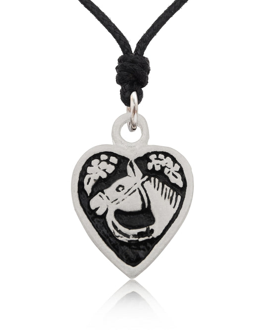 New Horse Heart Love Silver Pewter Charm Necklace Pendant Jewelry