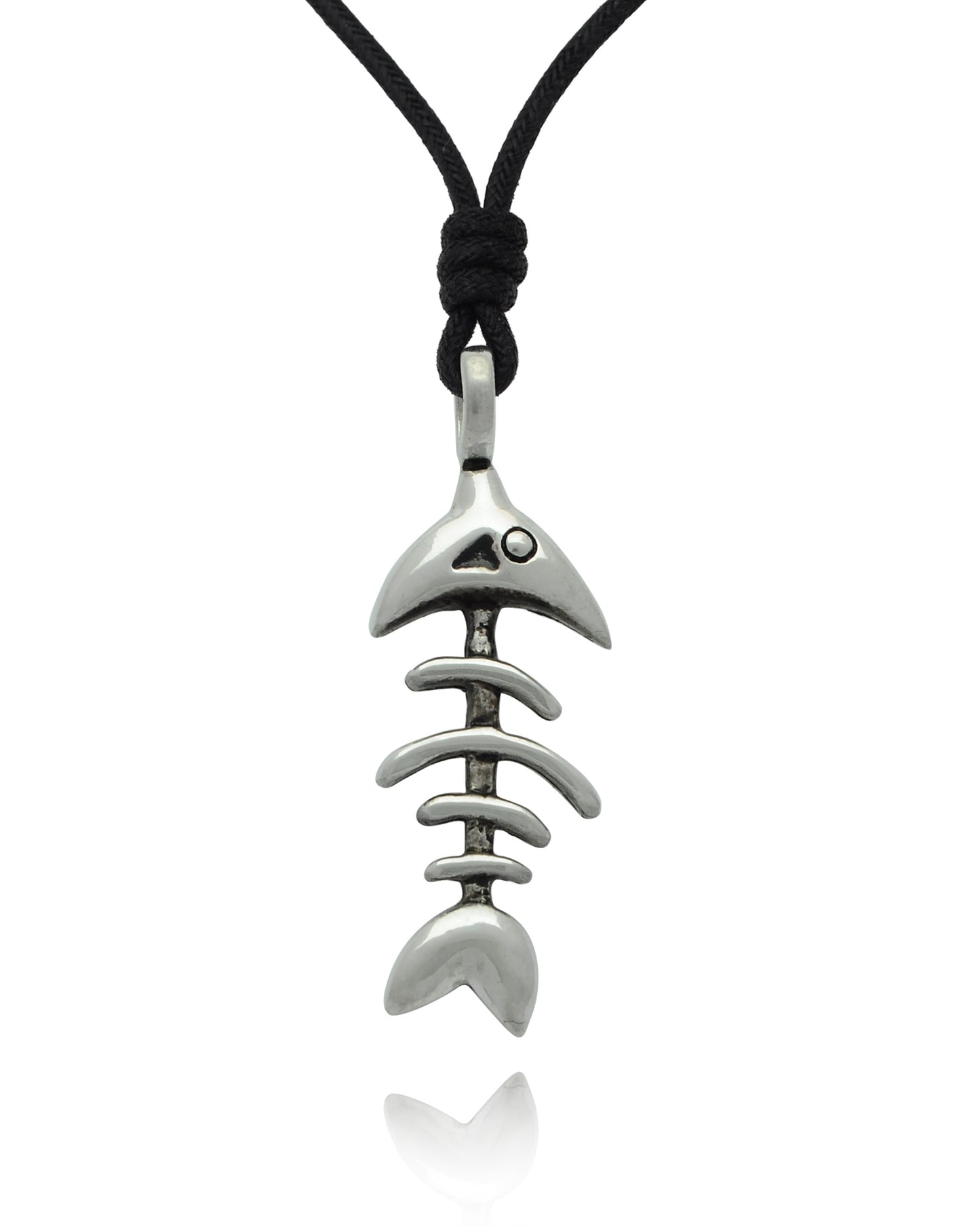 Cute Fish Skeleton Silver Pewter Charm Necklace Pendant Jewelry