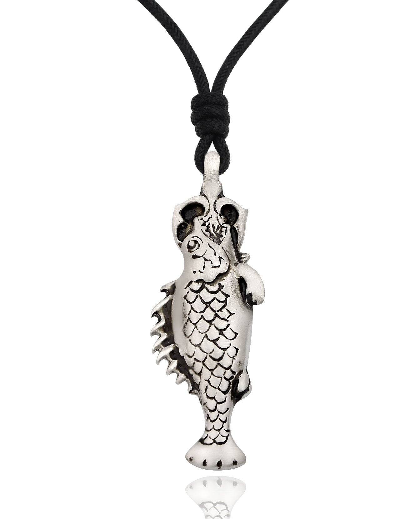 Fish Swallowing Sword Silver Pewter Gold Brass Charm Necklace Pendant Jewelry