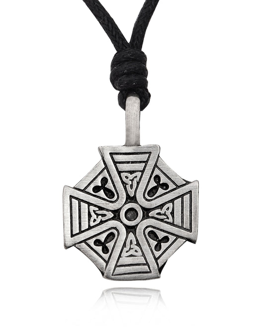 Shapely Cetic Germanic Cross Shield Silver Pewter Charm Necklace Pendant Jewelry