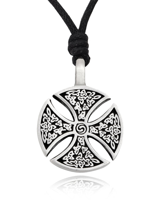 Vintage Celtic Germanic Cross Shield Silver Pewter Necklace Pendant Jewelry