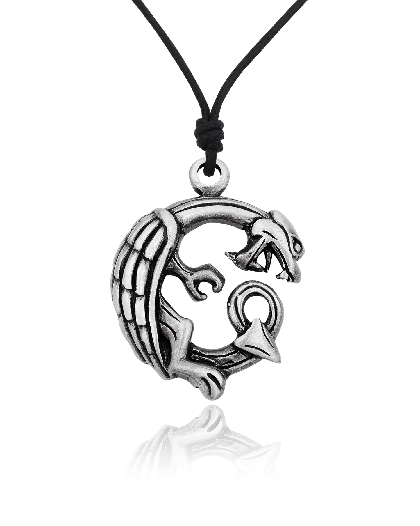 Flawless Dragon Ouroboros Handmade Brass Charm Necklace Pendant Jewelry With Cotton Cord