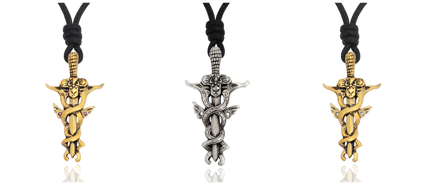 Holy Sword Silver Pewter Gold Brass Charm Necklace Pendant Jewelry
