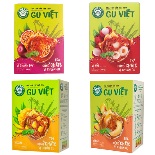 JUSTVIET Tea - Fruit Tea With Chia Seeds Litchi Peach Mango Passion Flavours 200g