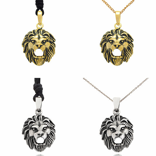 Lion Head 92.5 Sterling Silver Gold Brass Charm Necklace Pendant Jewelry