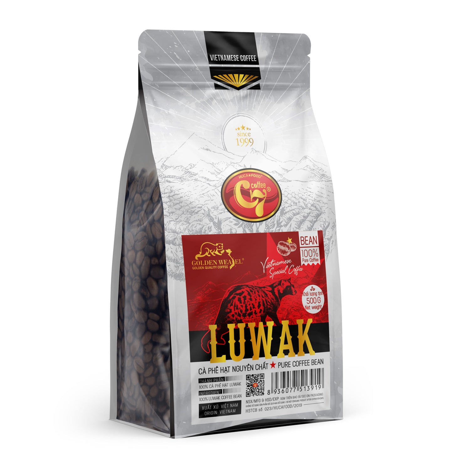 Golden Weasel Vietnamese Coffee Beans Arabica Robusta Moka & Luwak 500G