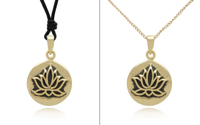 Lotus 92.5 Sterling Silver Pewter Brass Round Charm Necklace Pendant Jewelry