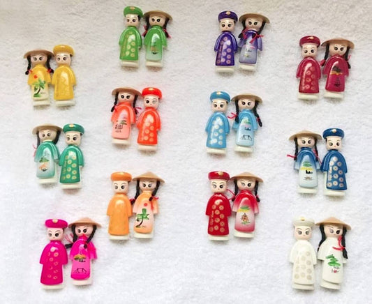 Cute Vietnamese Ceramic Refrigerator Magnets Wearing Ao Dai Traditional Clothes