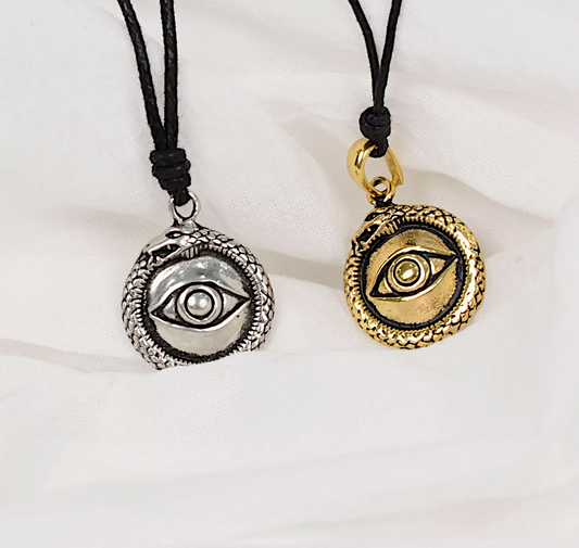 Ancient Eye Ouroboros Silver Pewter Gold Brass Necklace Pendant Jewelry