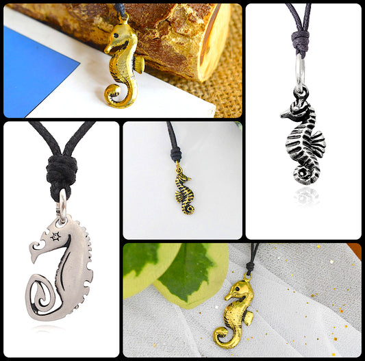 Sea Horse Ocean Silver Pewter Gold Brass Charm Necklace Pendant Jewelry