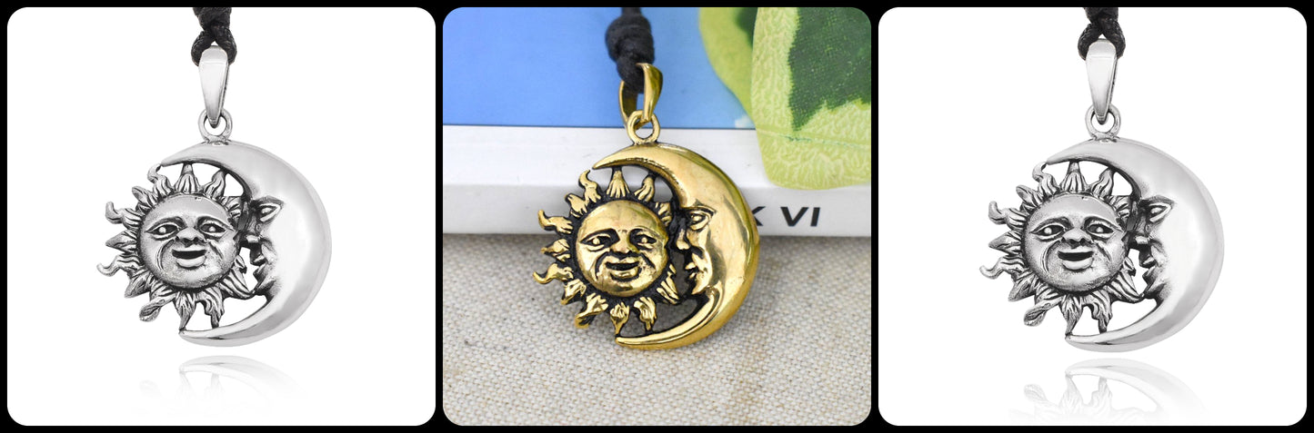 Sun & Moon Ying Yang 92.5 Sterling Silver Pewter Brass Charm Necklace Pendant Jewelry