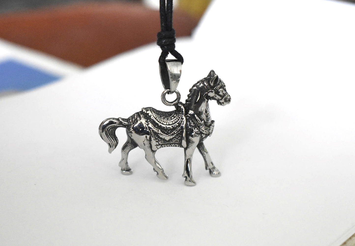 Vintage Large Horse Stainless Steel Necklace Pendant Jewelry